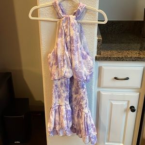 DO + BE lilac floral drop waist tiered bottom dress.